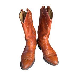 Vintage Tony Lama Mens Leather rugged Cowboy Western Boots Brown Pull-On Style